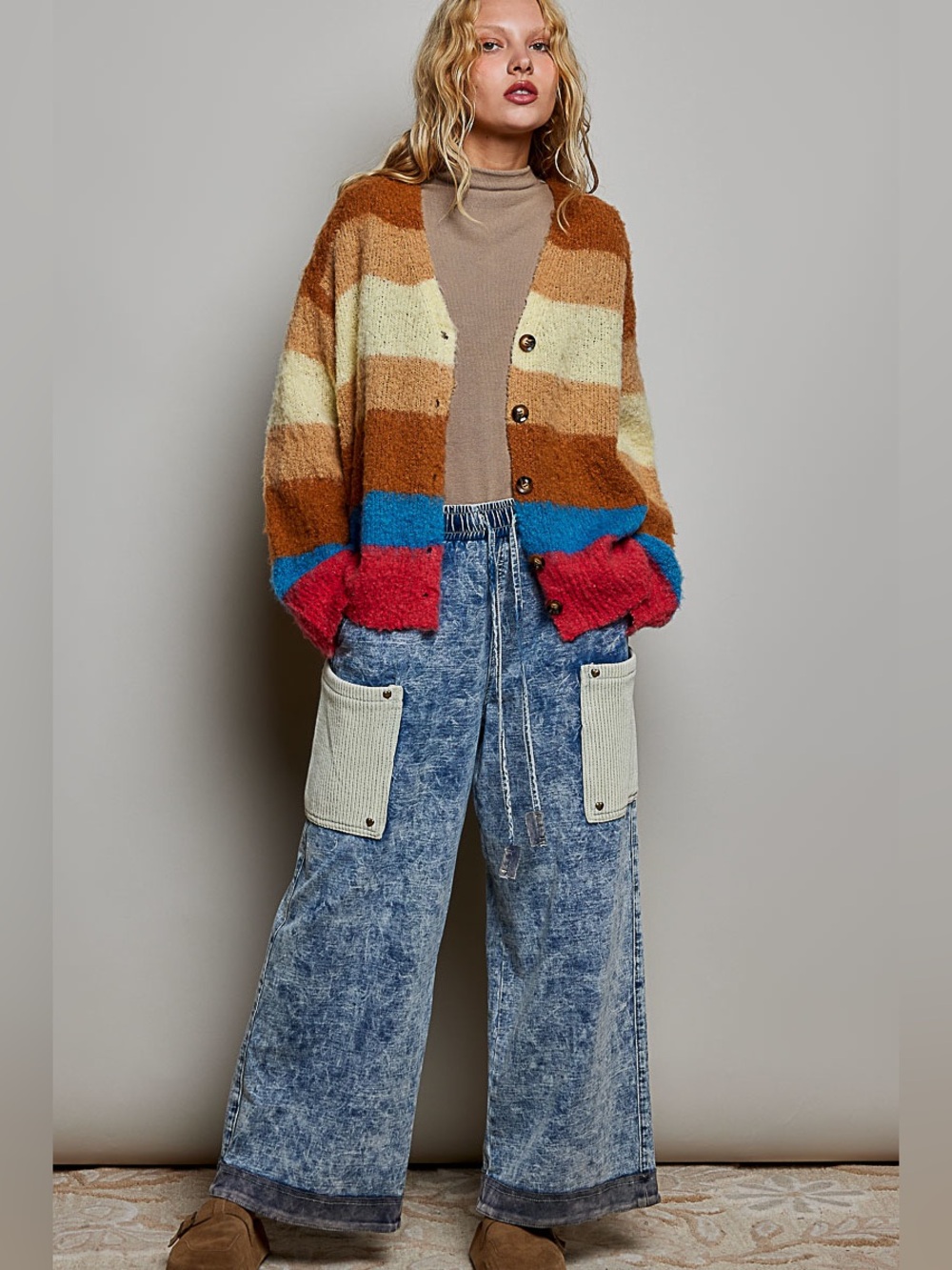POL “ Malibu Sunset “ Striped Cardigan Sweater | Choco Multi - Picture 5 of 7